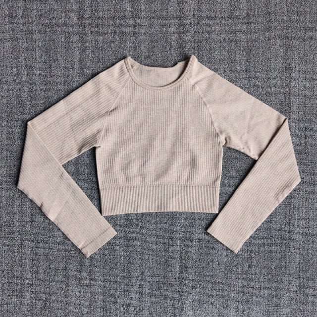 Yoga Sports Crop Top Long Sleeve Gym Women's Seamless T-shirt Fitness Woman Sport T-shirt Workout Tops For Women's Sportswear