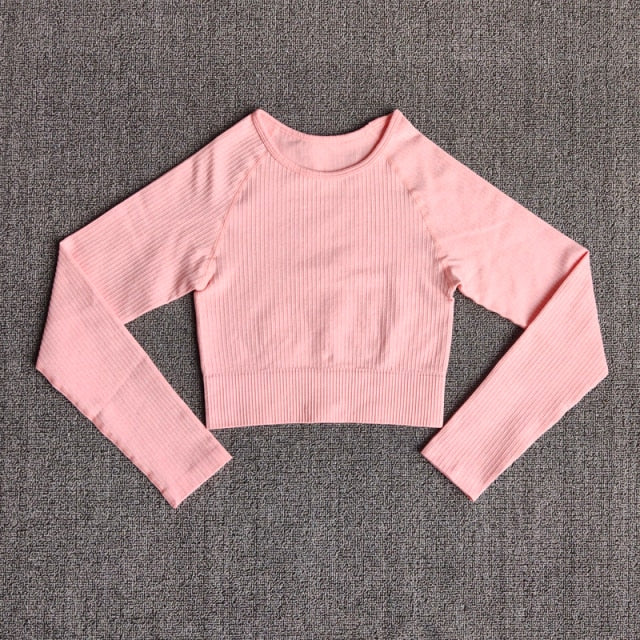 Yoga Sports Crop Top Long Sleeve Gym Women's Seamless T-shirt Fitness Woman Sport T-shirt Workout Tops For Women's Sportswear